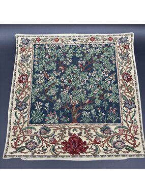 William Morris Tree Of Life Floral Bird Beige Blue 16x16 Pillow Cushion Cover